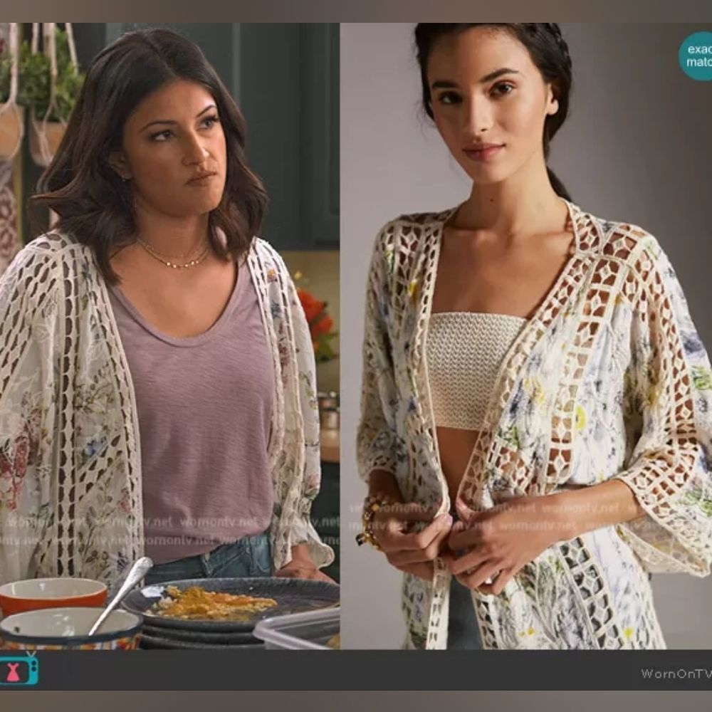 Anthropologie Floral Lace Insey Kimono ASO Never Have I Ever Kamala One Size